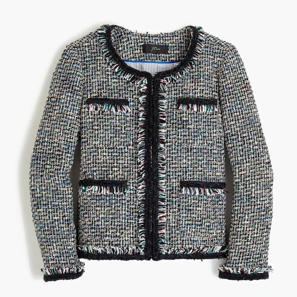 J.Crew Women's 10 Rainbow Metallic Tweed Jacket Multicolor Hook Front K9835 - Picture 1 of 16
